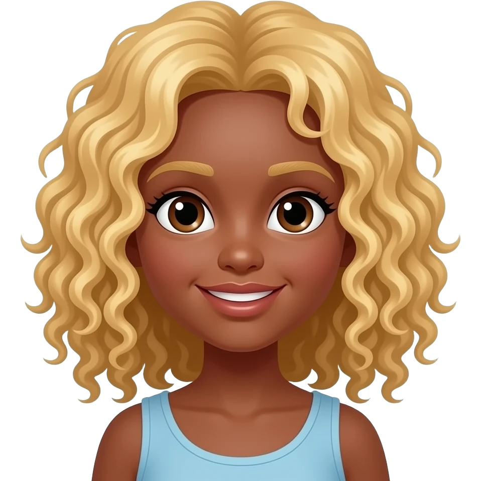 Girl with brown skin and blonde curly hair emoji