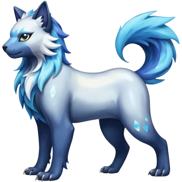 Aquatic boreal boreal-lupus-Lunaray-Manectric-Absol-Luxray-Bobcat-Fakémon-fusion-animal-creature, full body  emoji