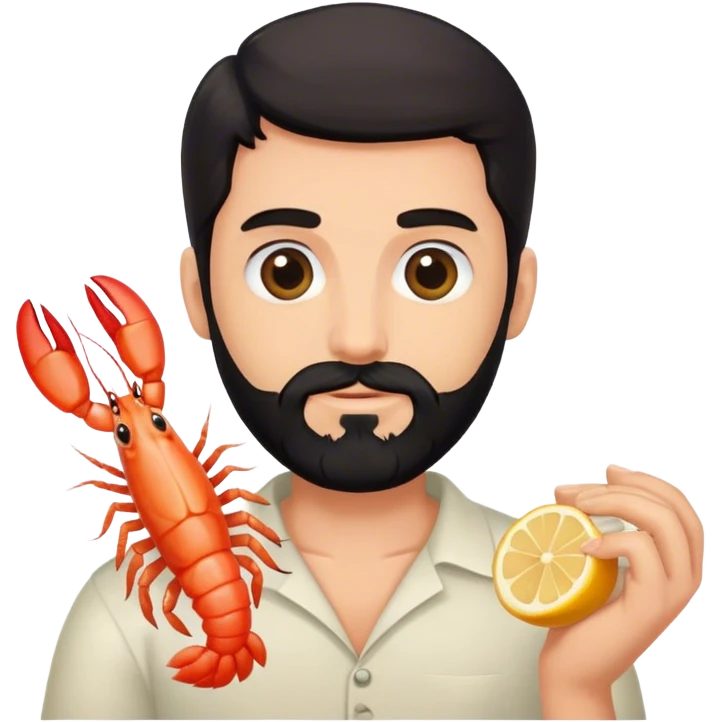 caucasian phd graduate with black beard and a shrimp emoji