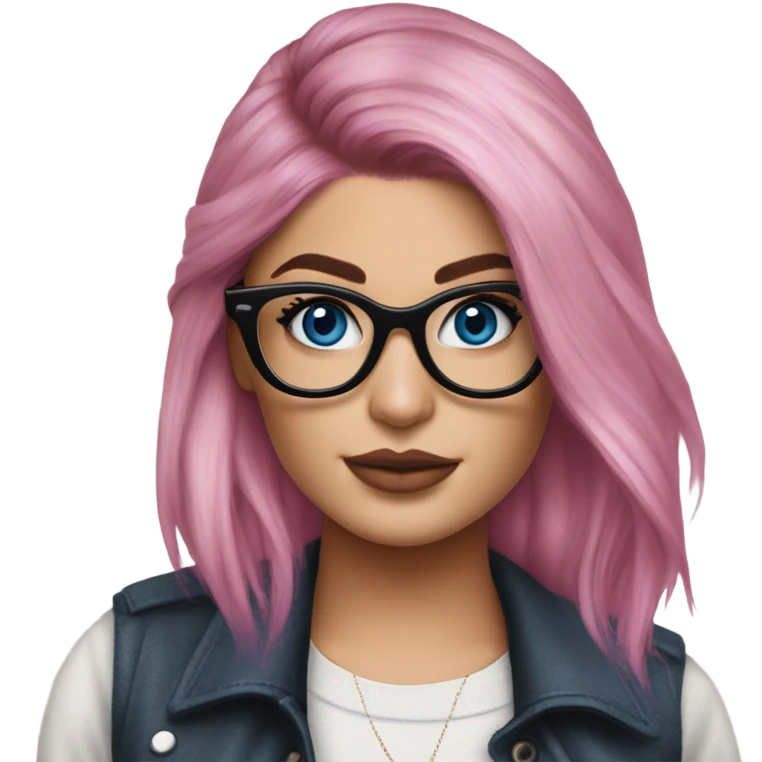 Photo Realistic kylie jenner stylish pink hair BLUE eyes and glasses elegant  emoji