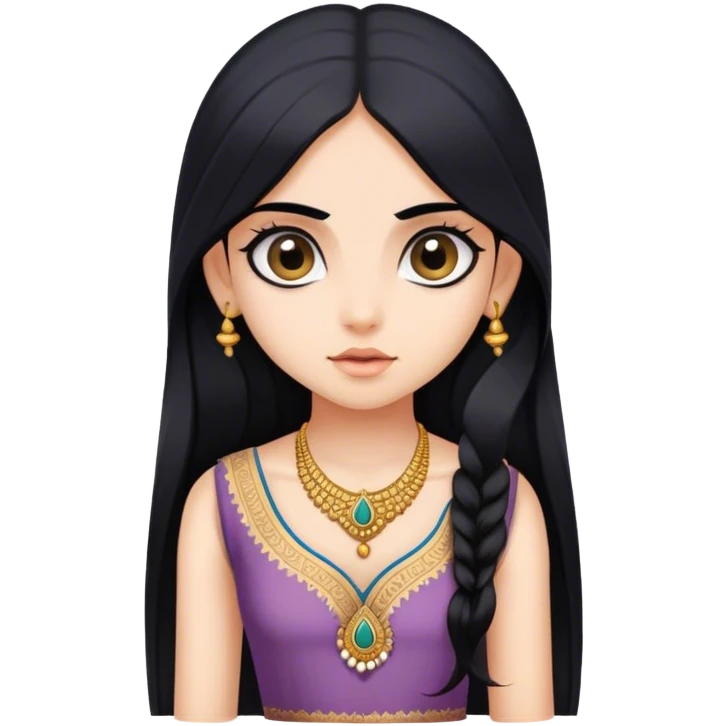 Brahmin indian girl wearing a dress, with fair skin, long black hair, and big eyes  emoji