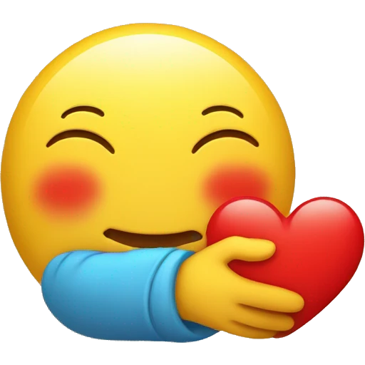 yellow face emoticon with closed eyes hugging a red heart with both hands showing care, support, and presence. emoji