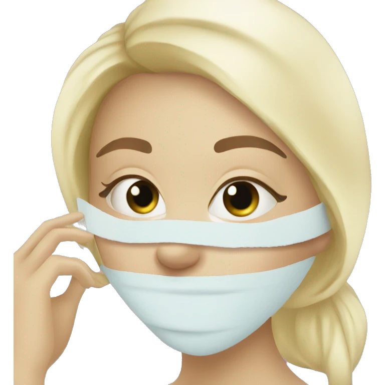 blonde girl with towel and under eye masks in a spa emoji