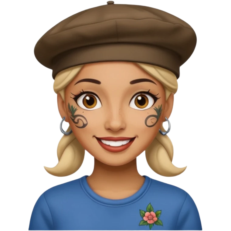 woman with tattooed faces wearing berets emoji