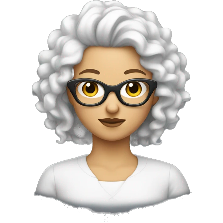 Une fille blanche avec les cheveux bouclés noir et des lunettes emoji