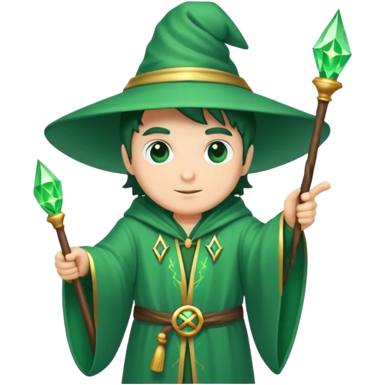 Wizard of Emerald City with green robe and magic wand emoji