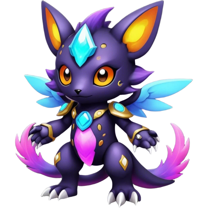Cute cool colorful dark nebula fantasy-Fakemon-Digimon-animal-hybrid full body emoji