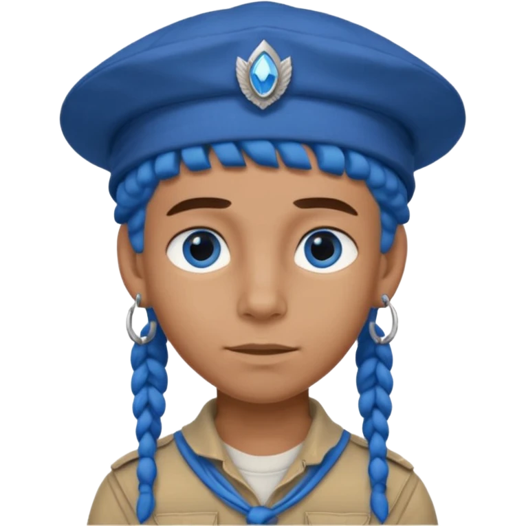very handsome boy big blue eyes, scout boy with, blue dreadlocks, and big earrings and scouts hat emoji
