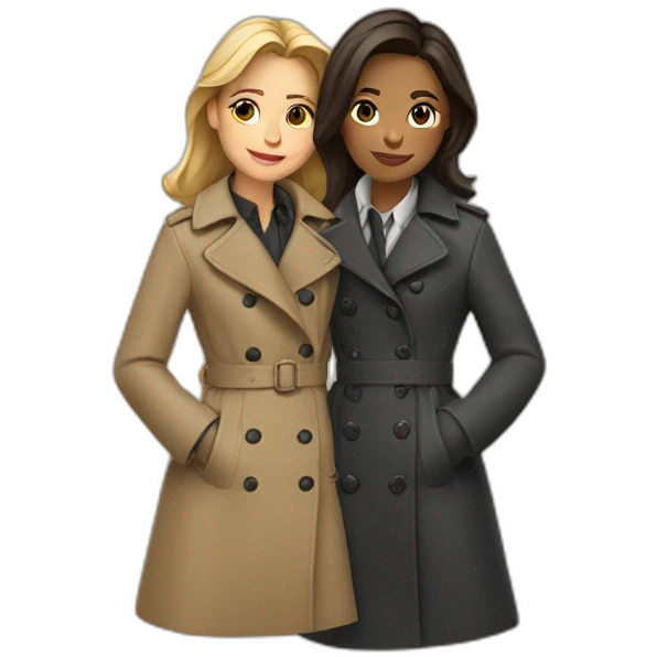 Two girls  shoulders riding in one trench coat emoji