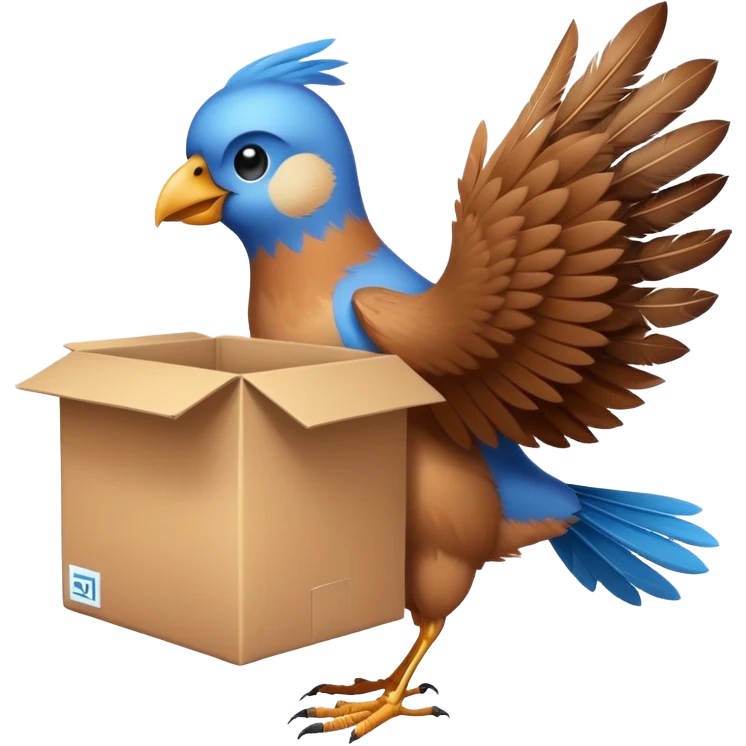 A bird carrying a movingbox emoji