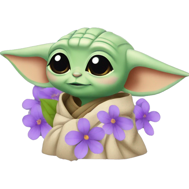 Baby yoda with purple flowers emoji