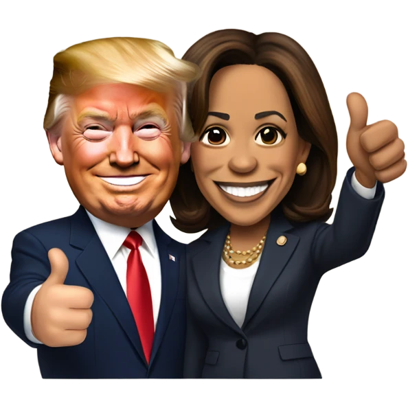Kamala Harris and Donald Trump giving thumbs up emoji