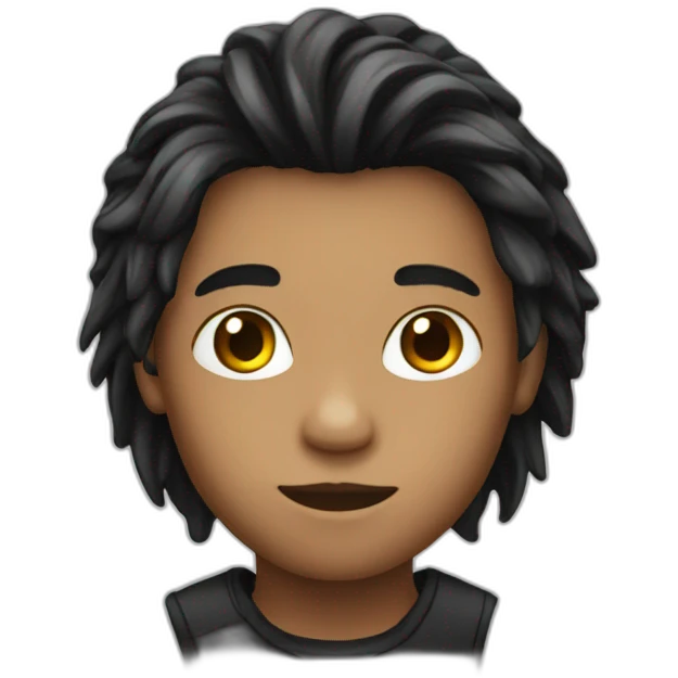 young boy with long blacck attached hair emoji