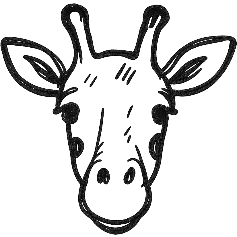 giraffe head, hand-drawn black outline style emoji