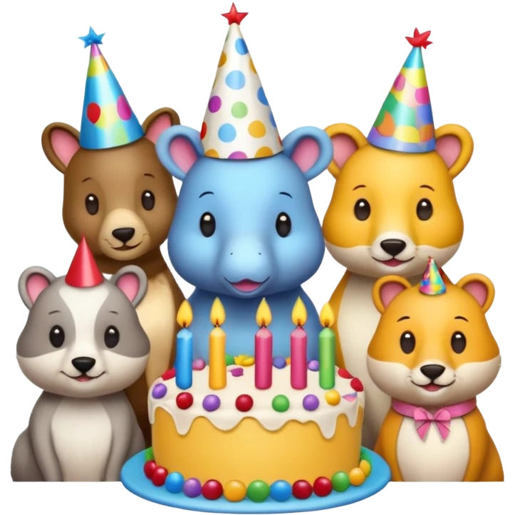 des animaux fêtent un anniversaire emoji