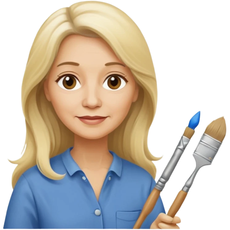 FEMME 55 ANS ET PLUS BLONDE CHEVEUX LONG  ARTISTE PEINTRE AVEC UN PINCEAU emoji