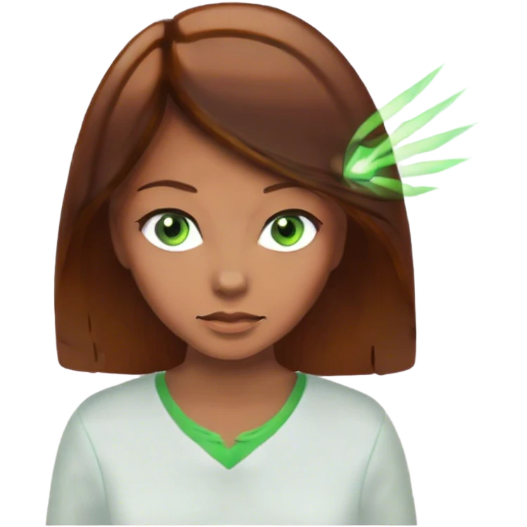 une femme au chevaux chatun rais au milieux peuu clere les yeoux vert avec un chemisier blanc emoji