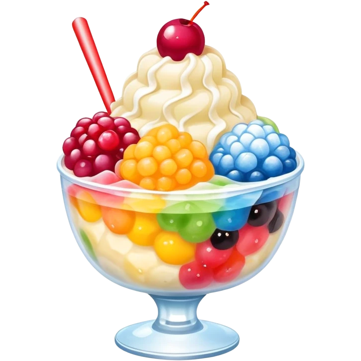 Taiwanese shaved ice dessert with boba, fruit, and condensed milk emoji