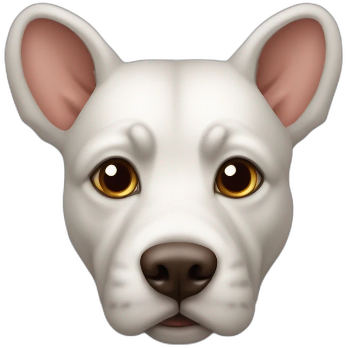 Cabeza de Perra de raza ratonero bodeguero con grandes orejas puntiagudas completamente levantadas, con manto blanco y manchas marrones en la cabeza emoji