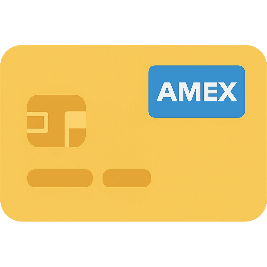 flat color icon of American Express Gold credit card with gold and blue accents, no text emoji