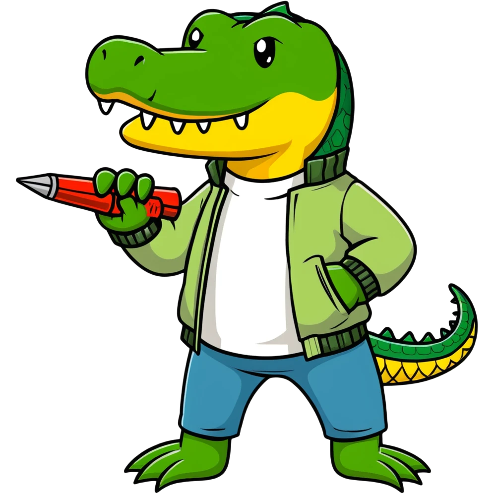 Cartoon crocodile with bomber jacket and artillery emoji