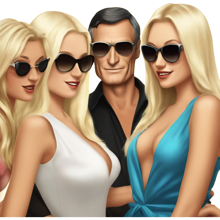 Young Hugh Hefner sunglasses with 4 beautiful blonde girlfriends emoji
