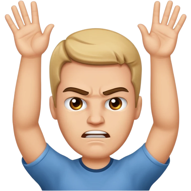 Angry face holding two hands above head pulling shaka sign emoji