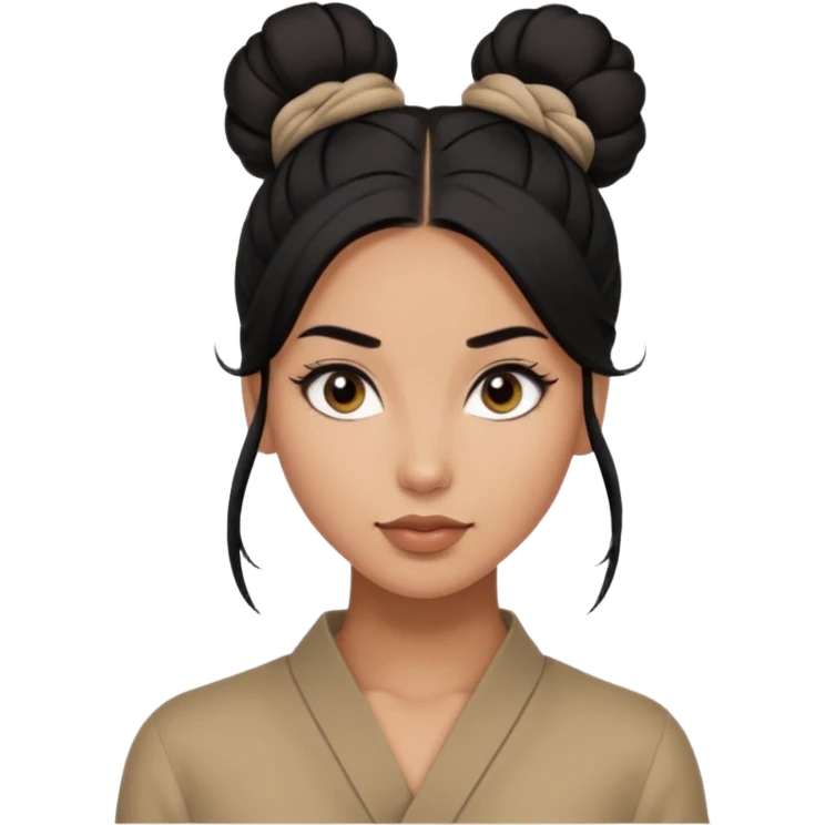 A woman in tan skin, black hair shoulder length tied in half bun, beautiful eyes and flirty gaze with masculine fashion emoji