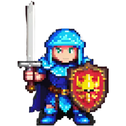 retro 8-bit hero with sword and shield emoji