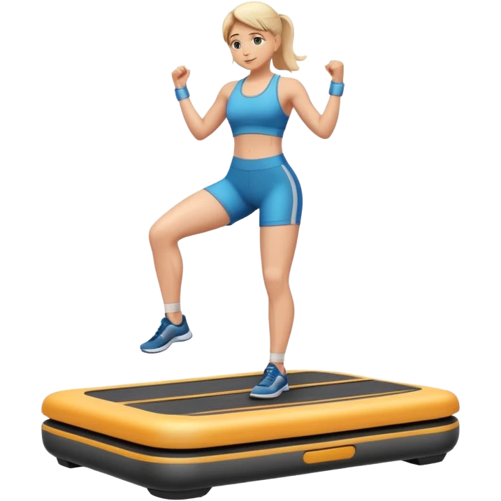“An emoji of a person standing on a vibrating fitness platform with gentle motion lines around the feet, showing muscle activation and balance, with a bright energetic background.” emoji