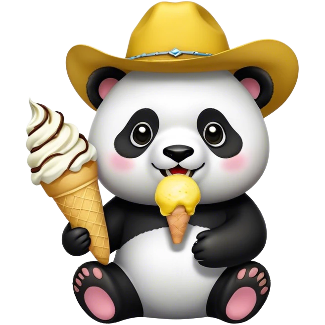 Panda eating ice cream and a yellow Cowboy which is flying.  emoji