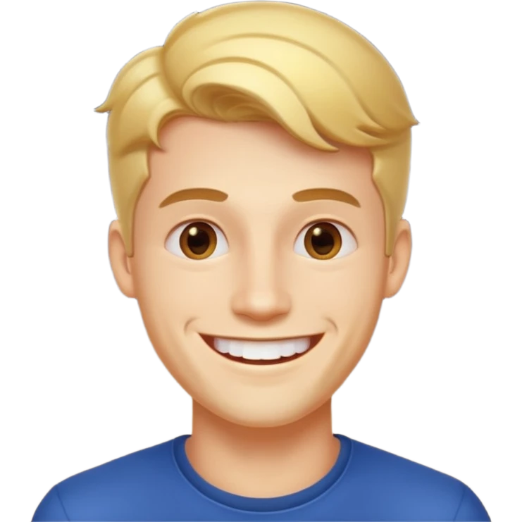 create an image of a perfect guy, very handsome, catching, smart and smiling with his white teeth. around him there's like a shining and small stars showing how perfect he is . the background is white emoji