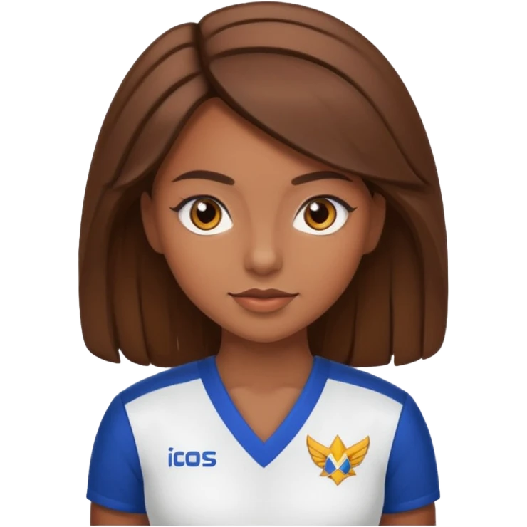 Brown hair, brown eyes, brown skin cheerleader in uniform  emoji