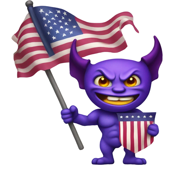 purple demon holding USA flag  emoji