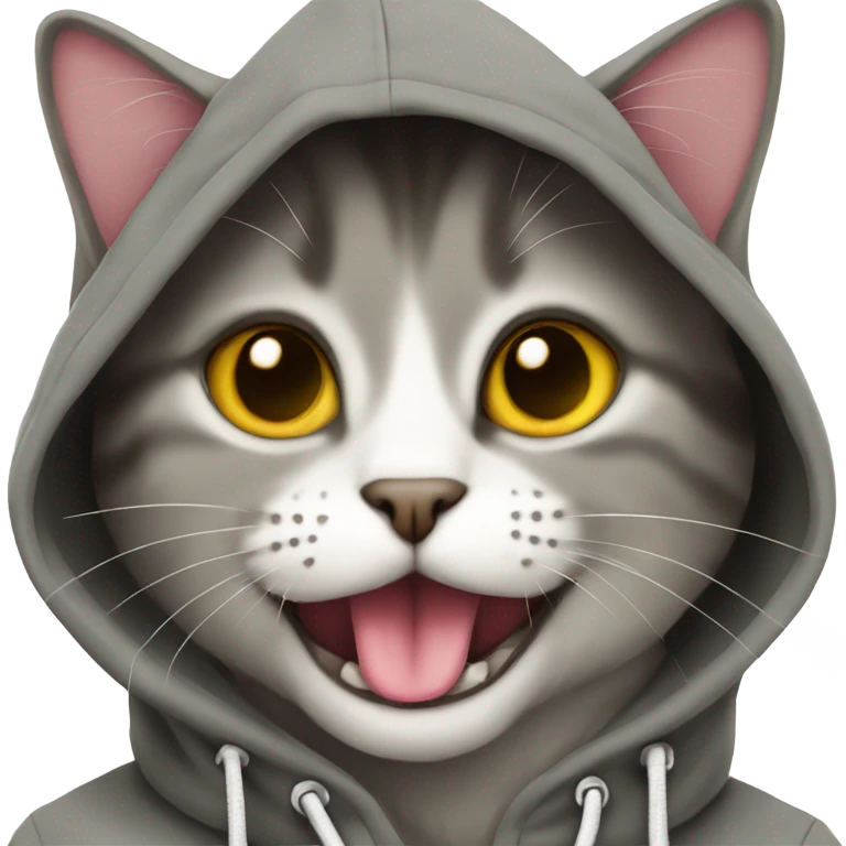 Cat wearing a hoodie and has its tounge out  emoji