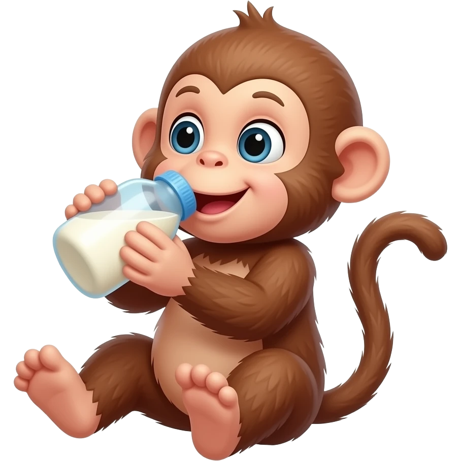 baby monkey drink a milk  with his smiley mothers hold in legs emoji emoji