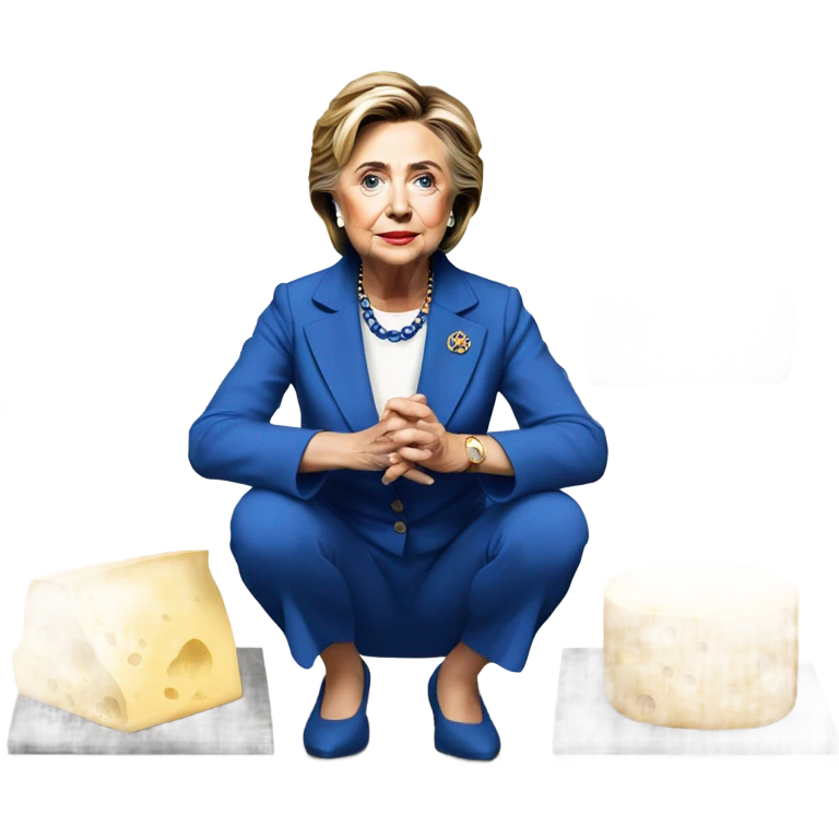 Hillary Clinton kneeling before statue of Cheese emoji