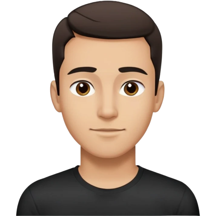 Young man with light brown skin, elongated face, defined jawline, medium dark eyes, arched eyebrows, straight nose, friendly expression, short dark hair styled upward, athletic build, wearing a fitted black t-shirt emoji