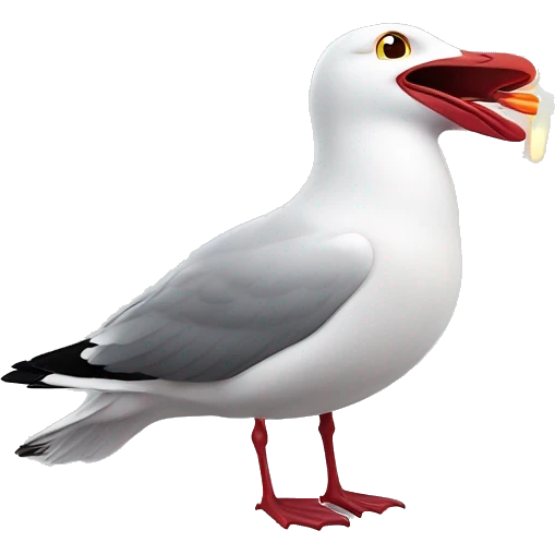 a seagull singing out loud with red laser leaving from its eyes emoji