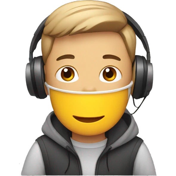 man with headphones with a cup emoji