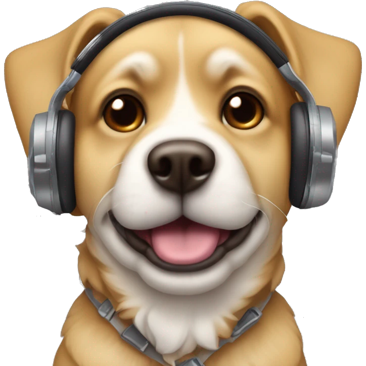 Chien avec un casque de musique sur la tête avec des yeux en forme de cœurs emoji