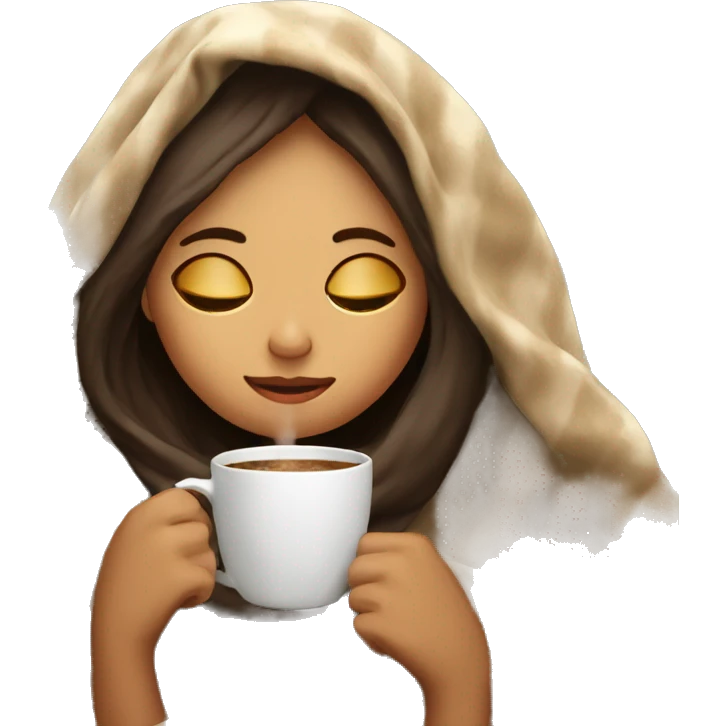 girl inside a blanket sipping coffee eyes closed emoji