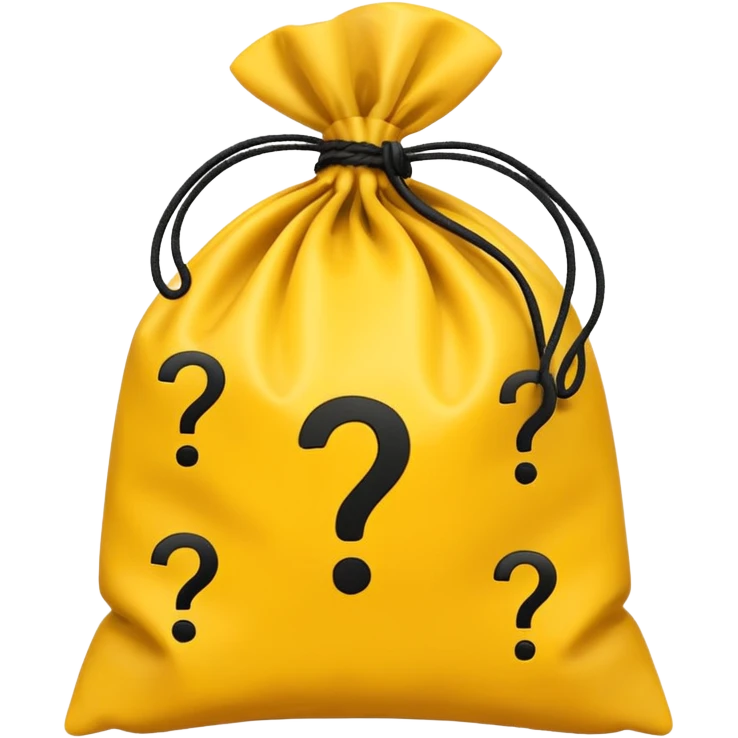 tied bag printed with q&a stuffed with yellow question marks emoji