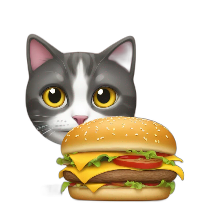 Un chat qui mange un burger emoji