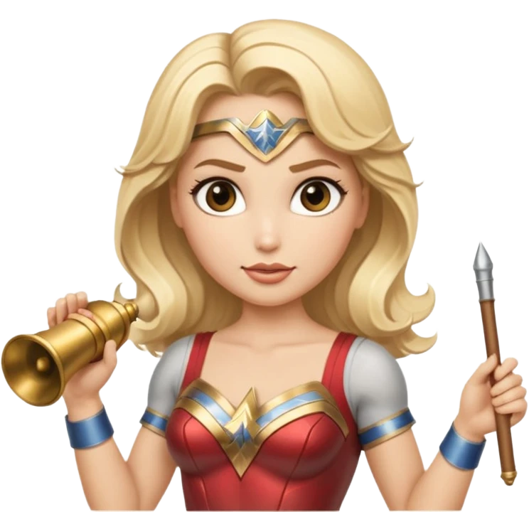 Blonde Wonder Woman holding bell and short white orchestra conductor’s baton  emoji