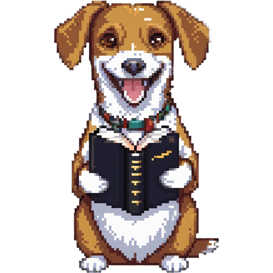 weird dog smiling holding a dictionary emoji