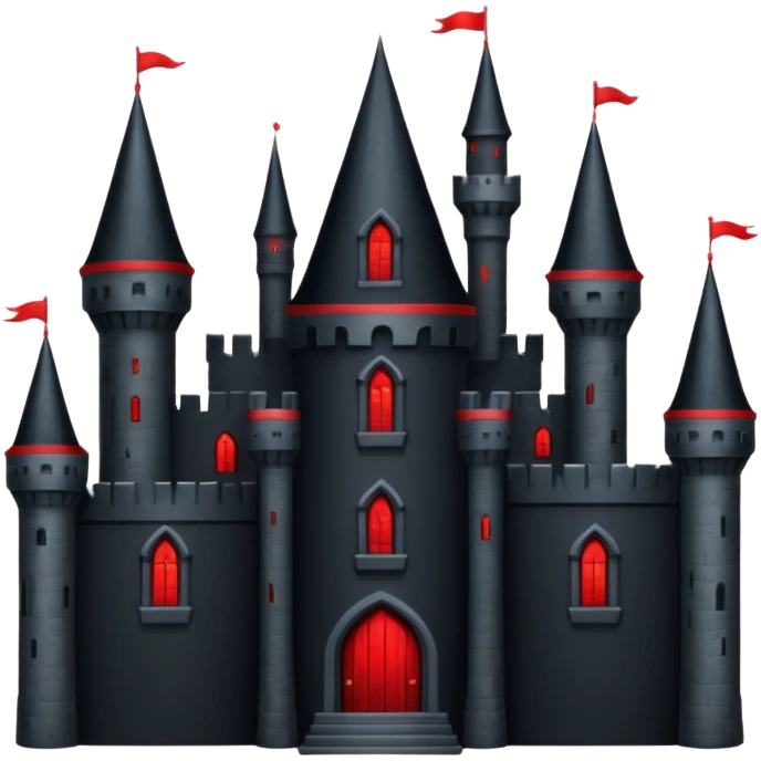 iOS sticker, dark castle, black walls, red windows, minimal fantasy emoji