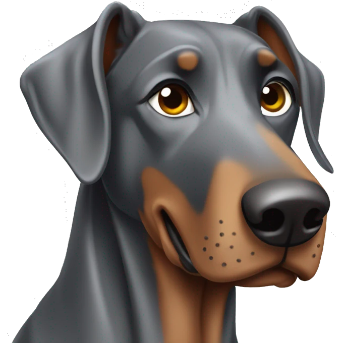 Grey doberman with floppy years cartoon like emoji