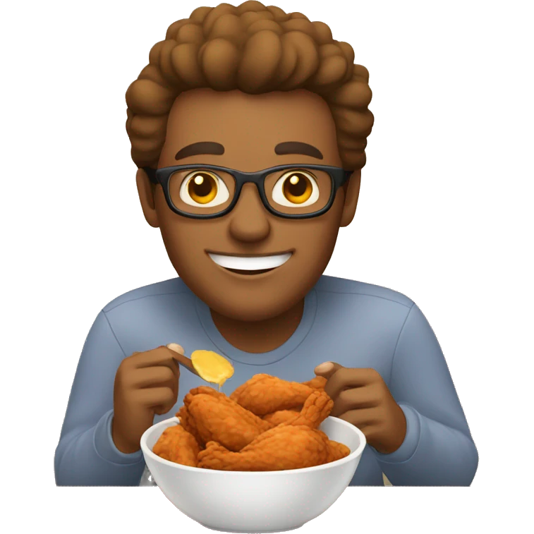 A man happily eating a bowl of fried chicken  emoji