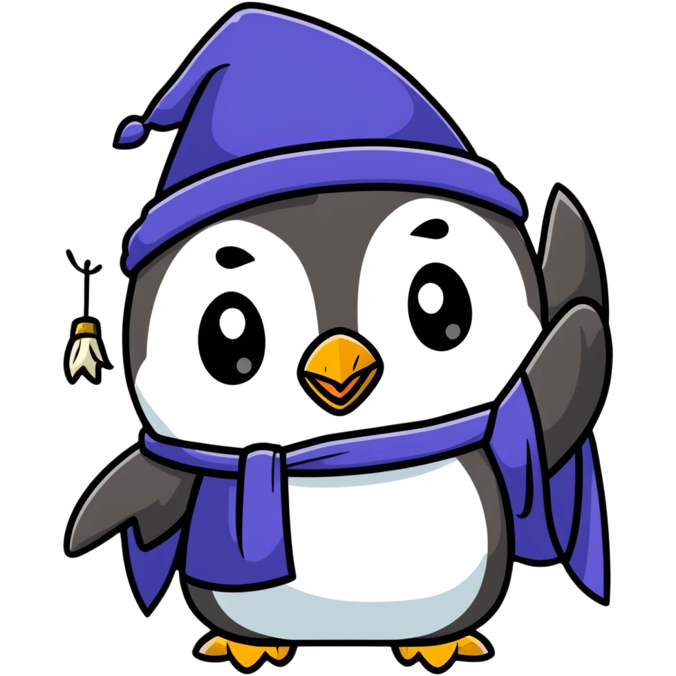 cute penguin wizard casting a spell emoji